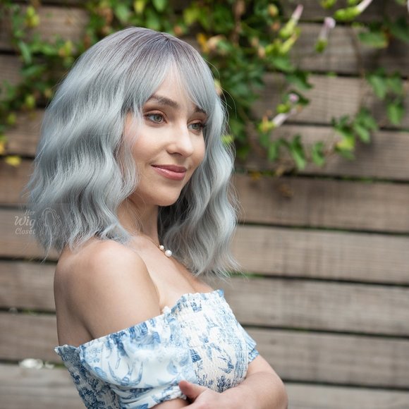 Dark Roots Silver Ombre Wavy Wig with Bangs | Mothers Day Gift | Ororo - Picture 4 of 9